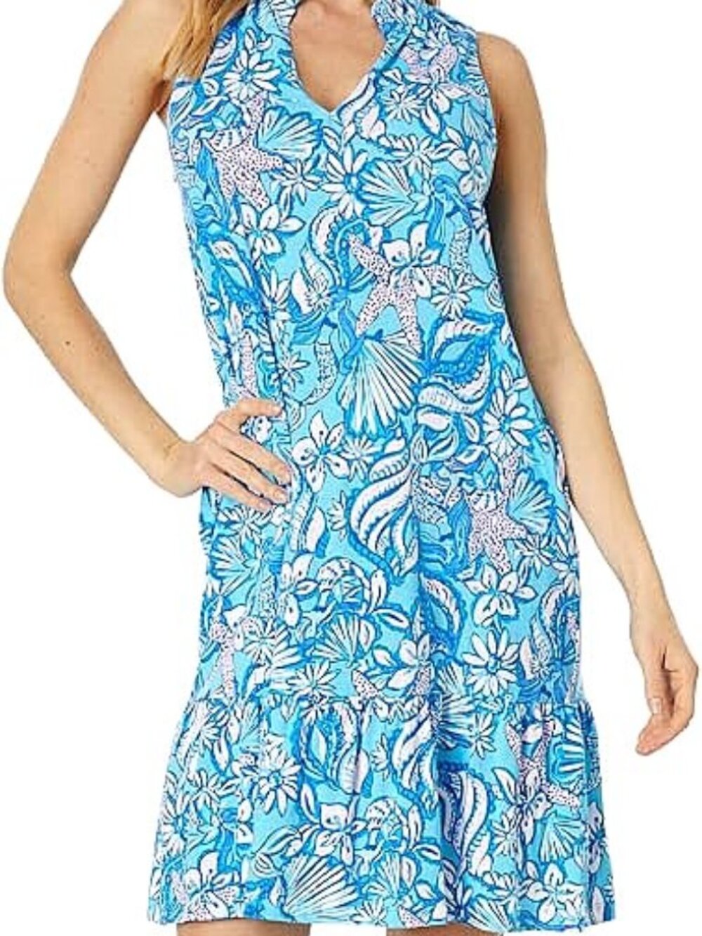 NWT Lilly Pulitzer Lorina V Neck Swing Dress Amalfi Blue Sound the Sirens Sz Med